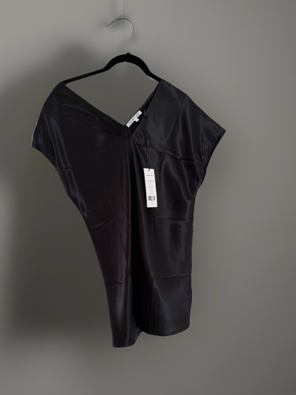 Helmut Lang Black Liquid Satin Tunic Top Minimalist Asymmetric $320 NWT Size 4 - Picture 3 of 6